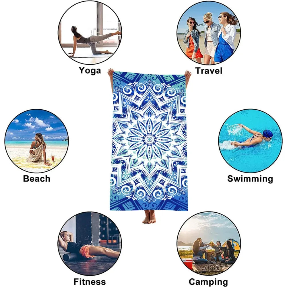 Mandala Blue Microfibre Towel – Quick‑Dry, Sand‑Free, Lightweight