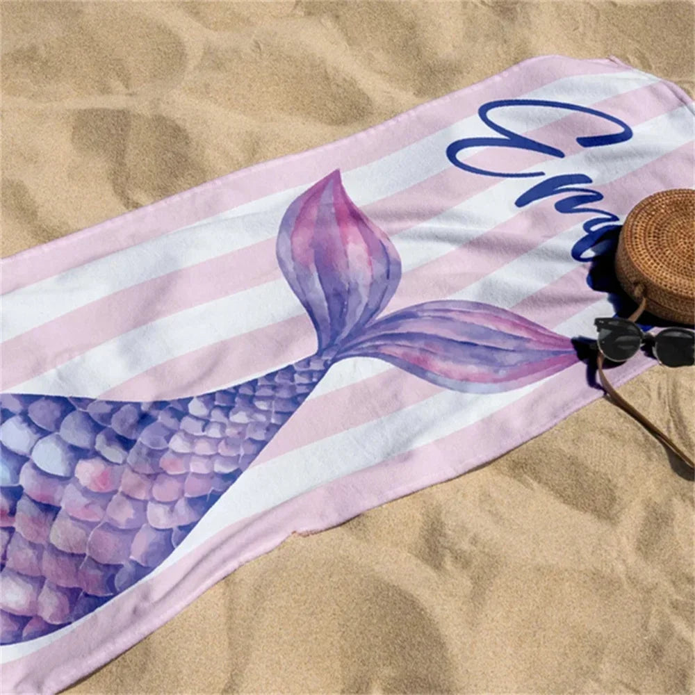 Mermaid Tail Custom Name Beach Towel – Lightweight, Quick‑Dry, Personalised