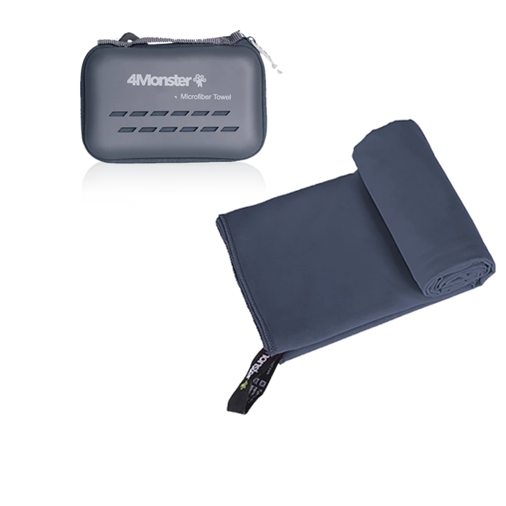 dark blue microfibre sports towel with pouch travel gym towel