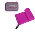 Pink microfibre towel with carry case, lightweight quick dry gym towel