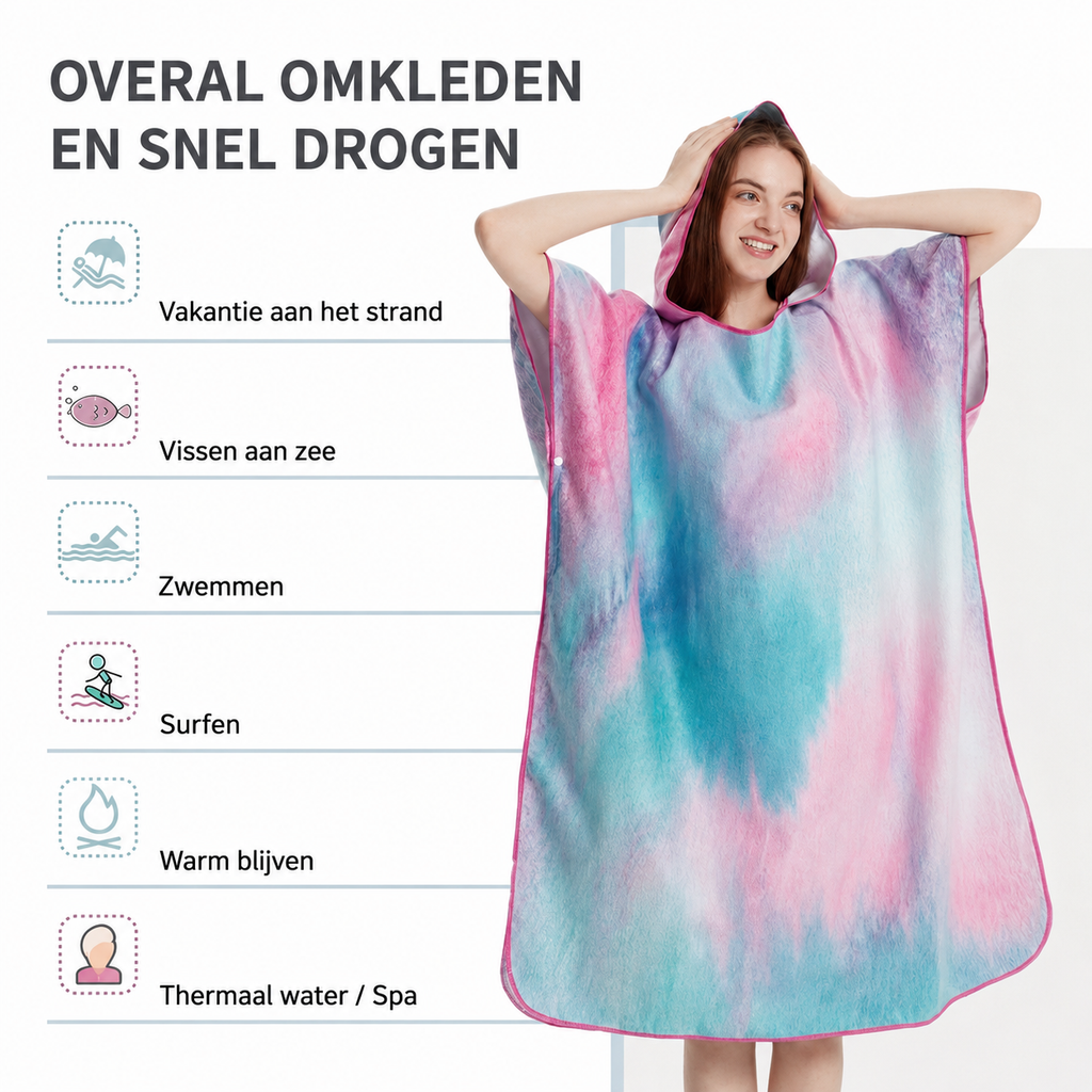 Sneldrogende Microvezel Poncho met Capuchon – Pastel Koraal
