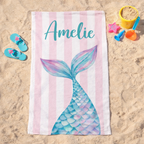 personalised mermaid towel beach sand custom name summer towel