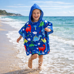 kids hooded towel beach blue dinosaur design quick dry towel