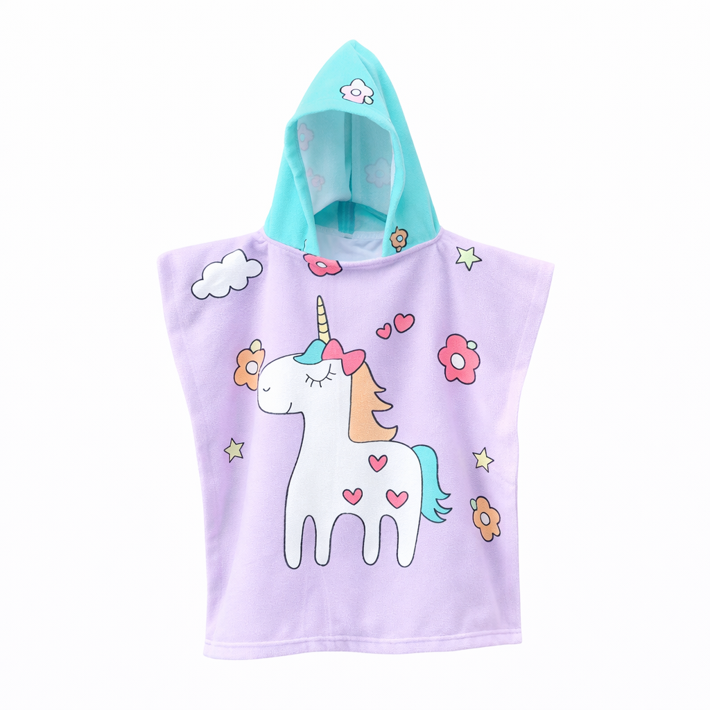 kids hooded towel lilac unicorn cartoon bath towel for kids