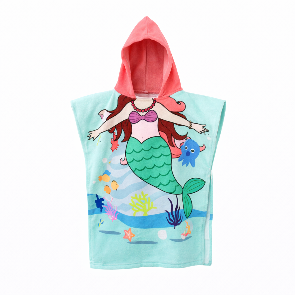 kids hooded towel mint mermaid cartoon bath towel for children
