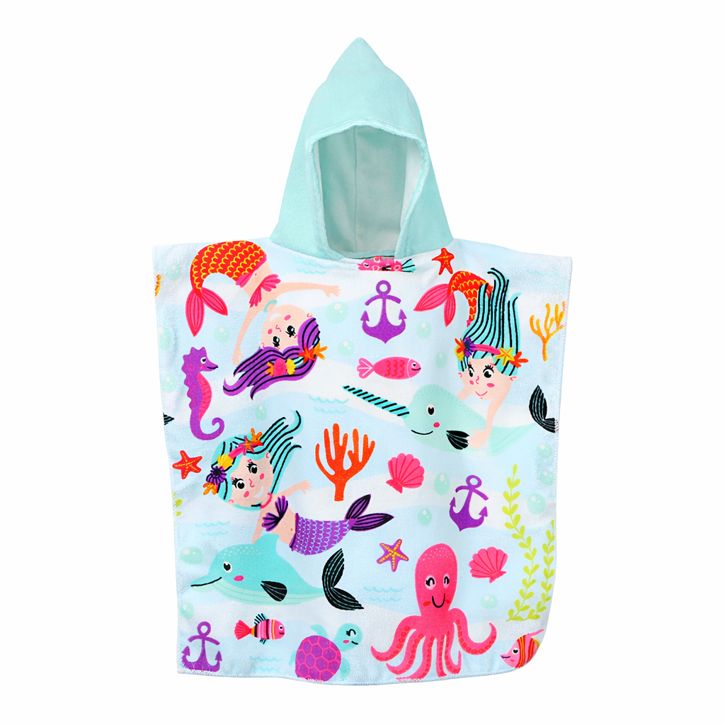 kids hooded towel mermaid friends colorful cartoon beach towel
