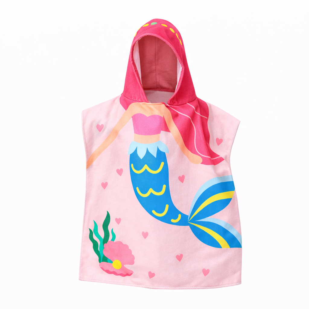 kids hooded towel pink mermaid beach poncho towel for kids