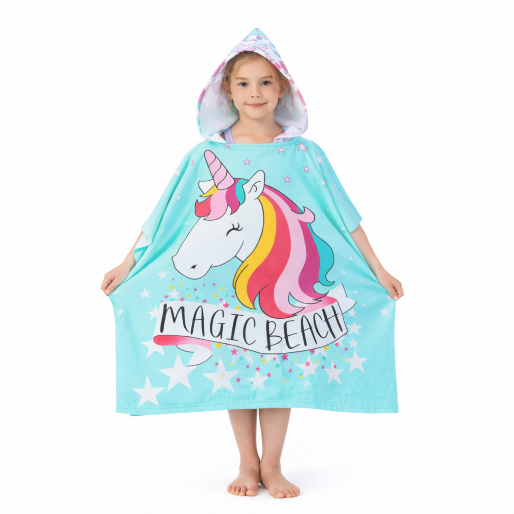 kids hooded towel pool girl wearing cartoon towel summer