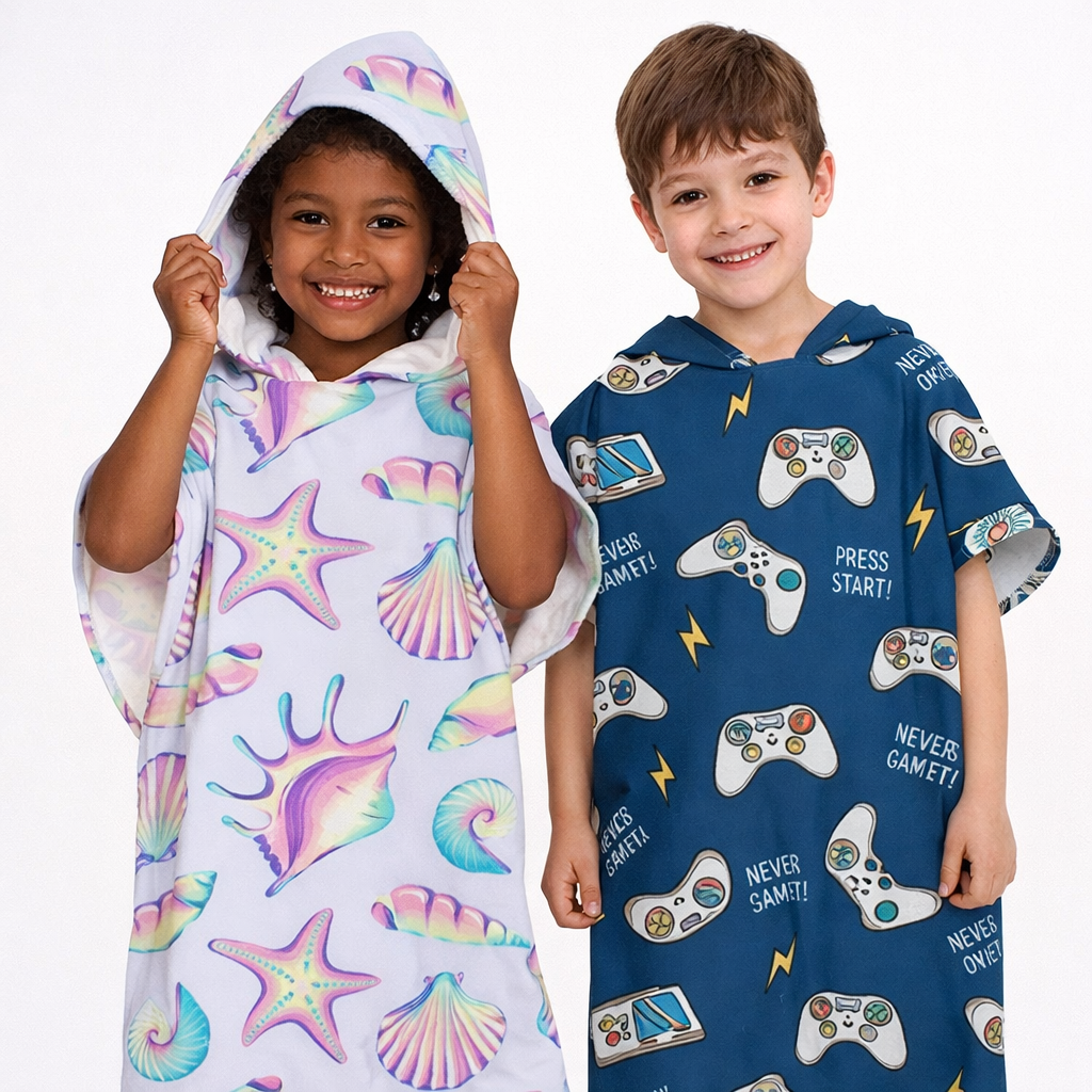kids hooded poncho towel cartoon beach towel for children