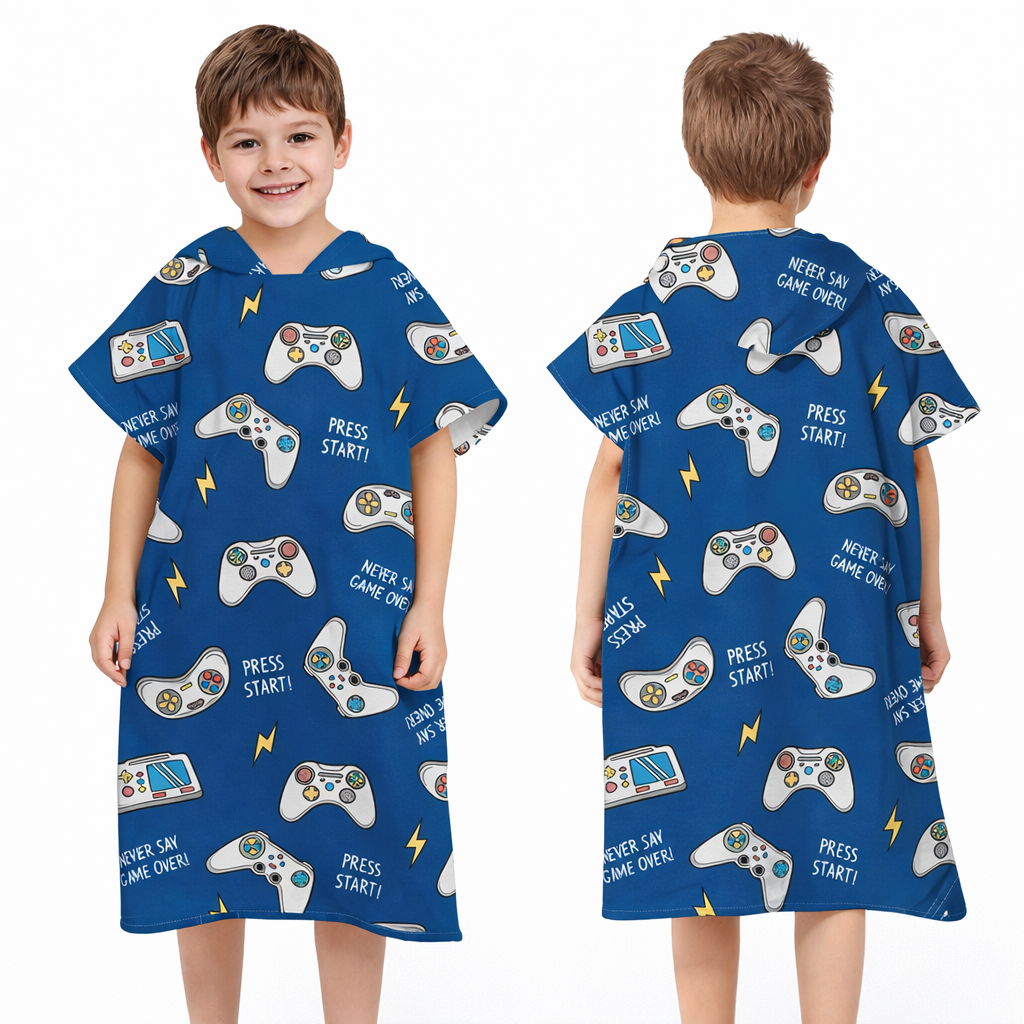 kids hooded poncho towel back view boys cartoon towel design