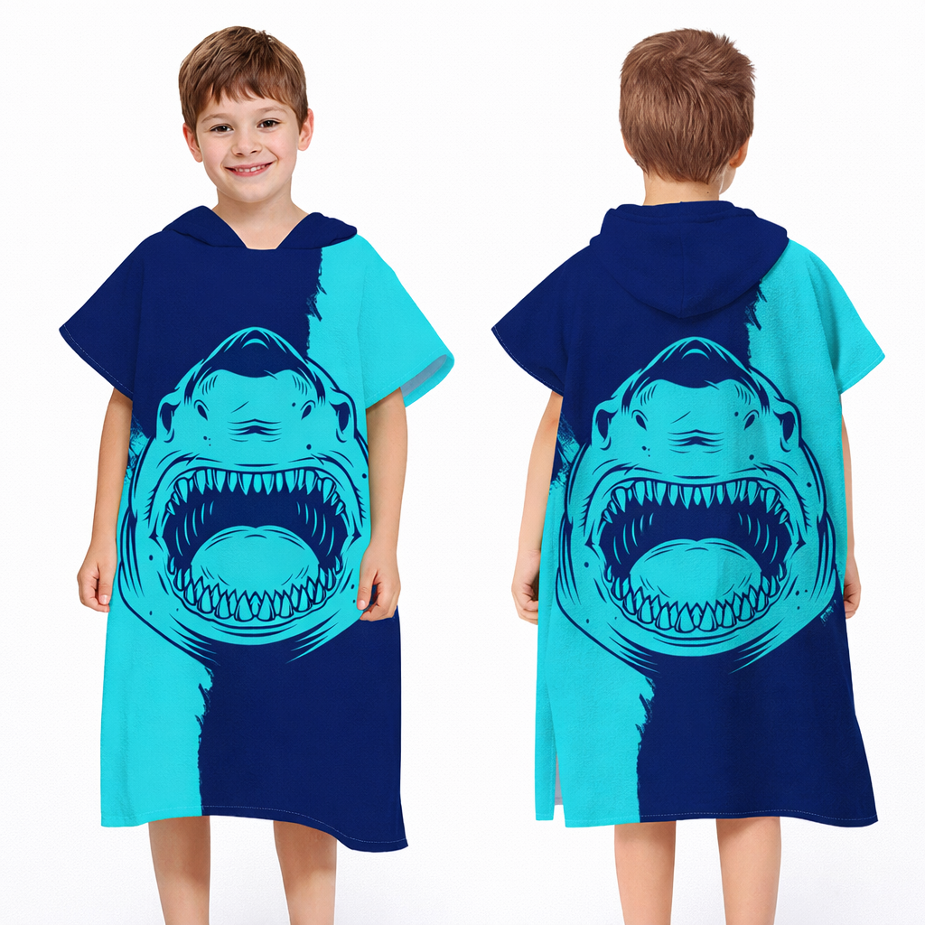 kids hooded poncho towel shark design boys beach poncho