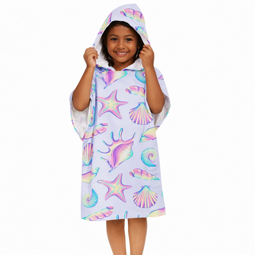 kids hooded poncho towel girl wearing cartoon beach towel