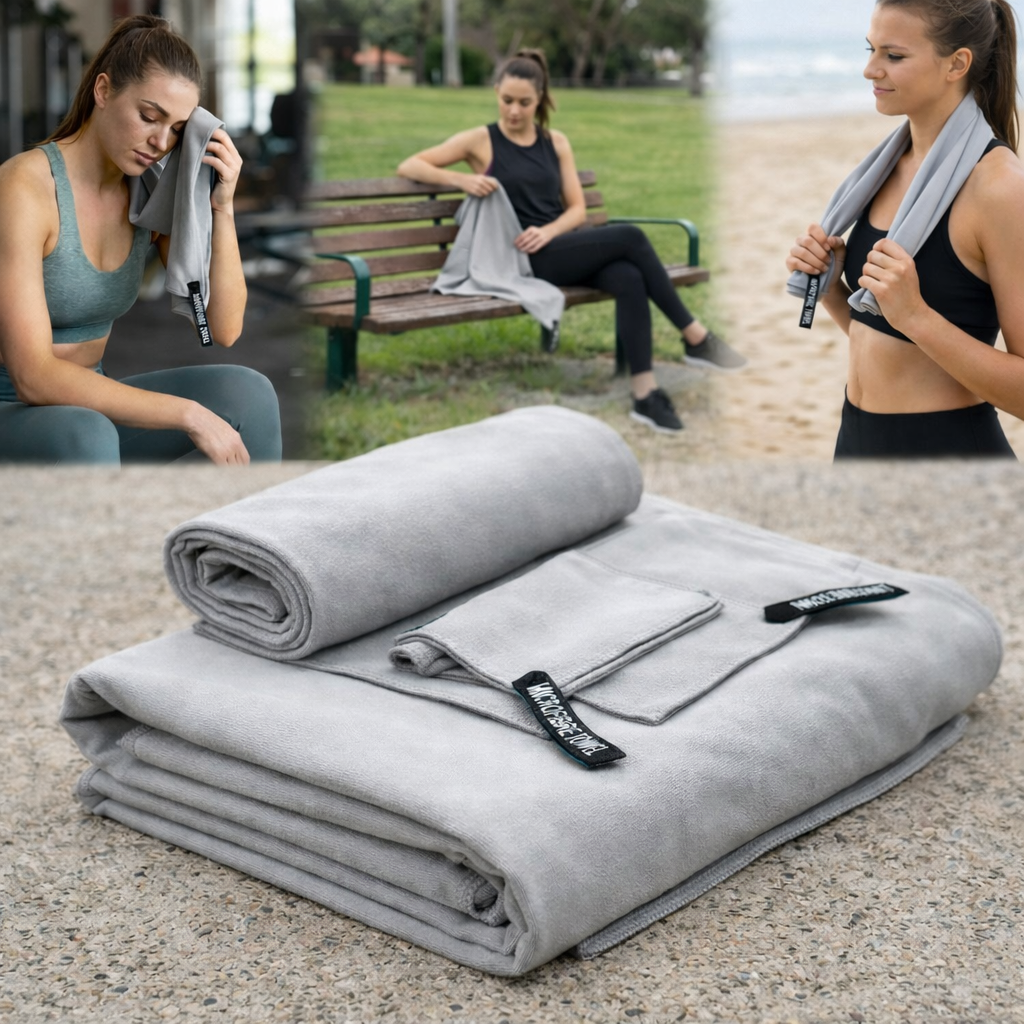 light grey microfibre towel 3 piece set