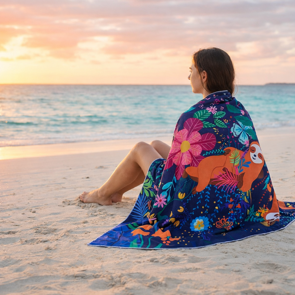 double sided microfibre towel beach use colorful floral print quick dry lightweight towel
