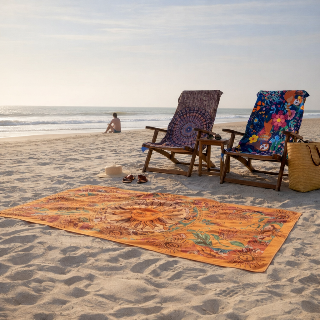 microfibre towel beach setup double sided printed towel lightweight quick dry travel use