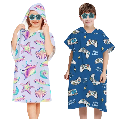 Kids’ Hooded Beach & Pool Poncho – Quick‑Dry, Lightweight Cover‑Up (Ages 4–8)