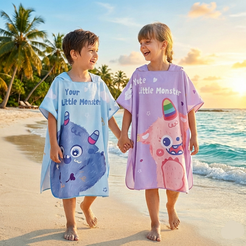 kids hooded blanket worn by children on the beach