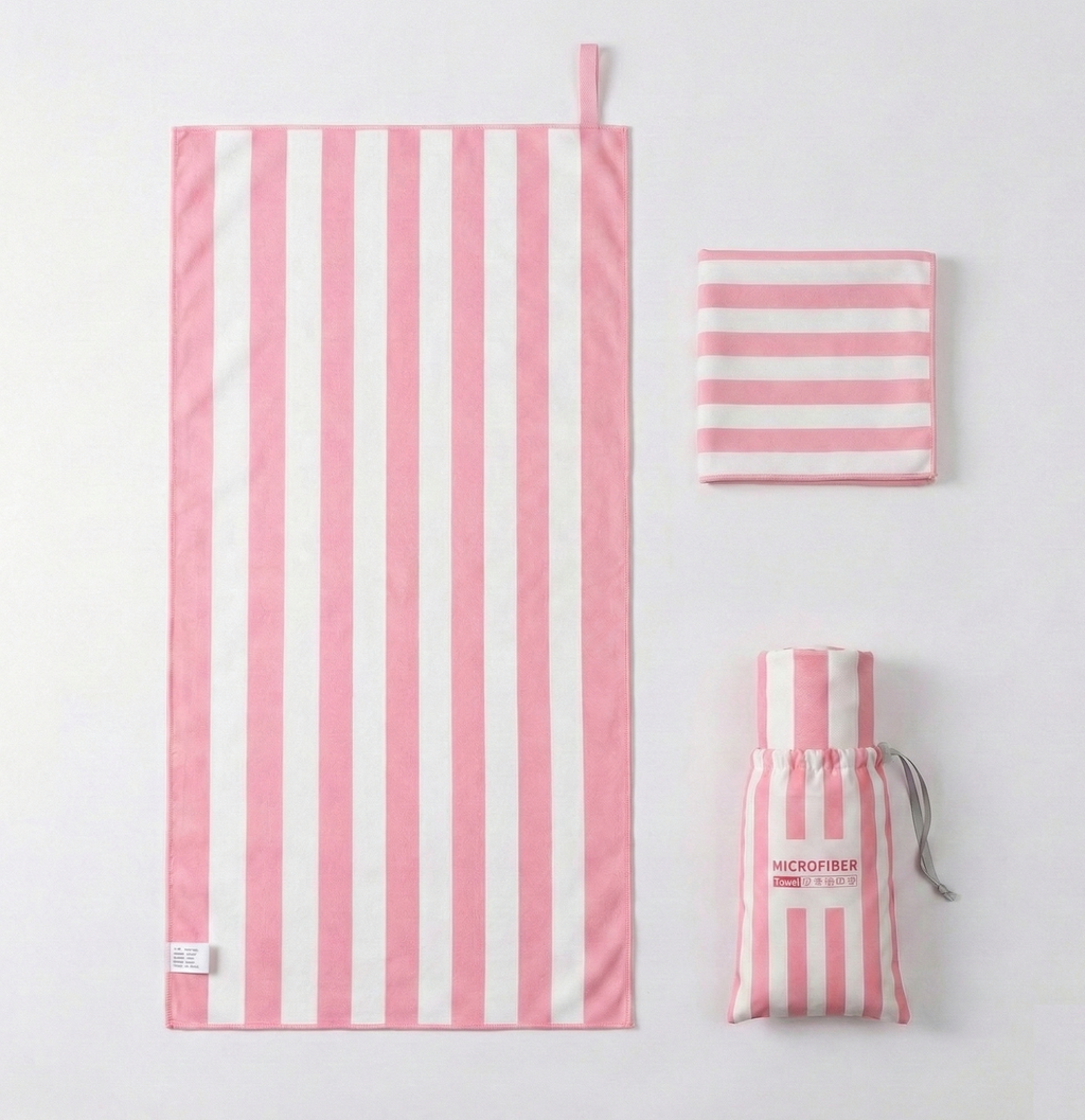 microfibre towel set 2 piece with bag striped quick dry travel towel set