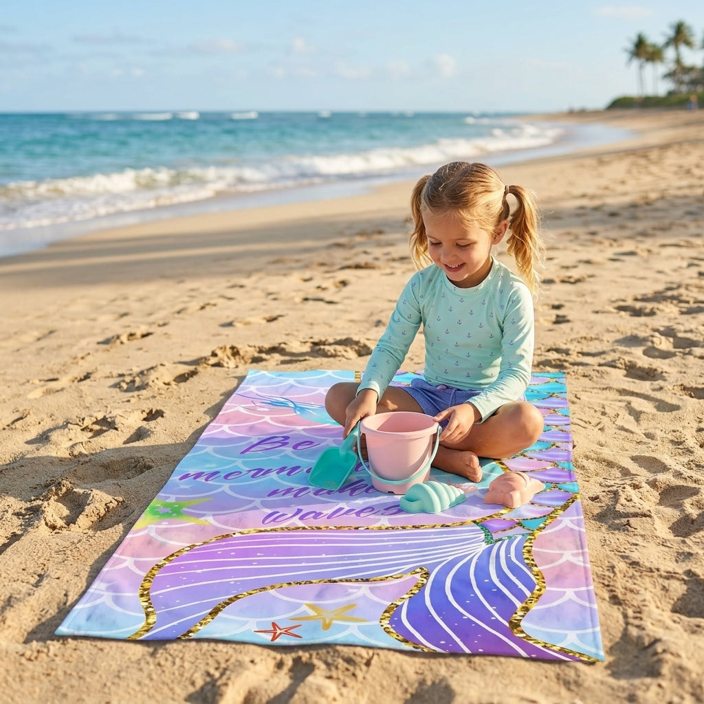 kids microfibre towel mermaid print beach use lightweight quick dry towel sand resistant