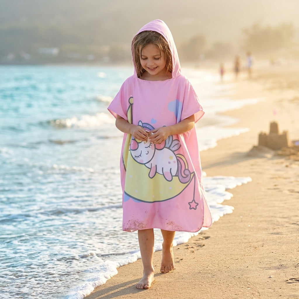 kids hooded towel poncho beach use child quick dry microfibre towel unicorn design