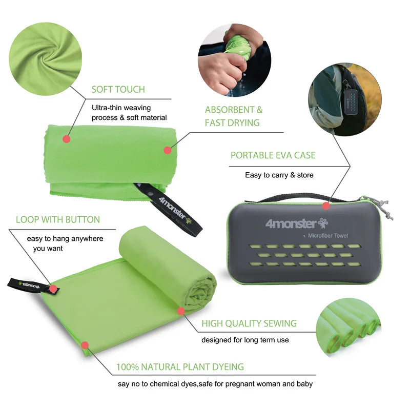 microfibre towel features quick dry absorbent lightweight infographic
