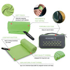 microfibre towel features quick dry absorbent lightweight infographic