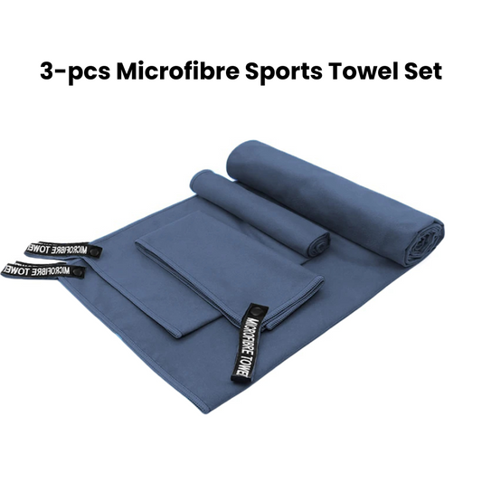 3-Piece Navy Blue Microfibre Quick-Dry Towel Set with Bag | Ideal for Travel, Gym & Beach