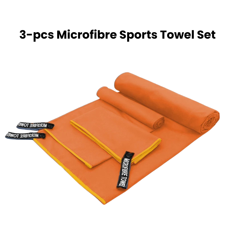 3-Piece Vibrant Orange Microfibre Quick-Dry Towel Set with Bag | Ideal for Travel, Gym & Beach