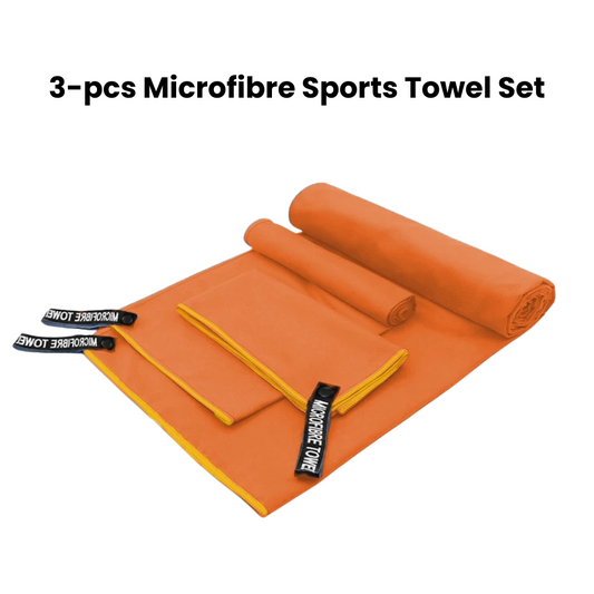 Vibrant Orange Microfibre Quick‑Dry Towel Set – 3‑Piece with Carry Bag