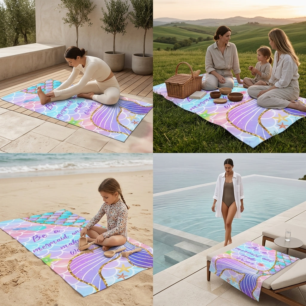 microfibre mermaid towel beach picnic travel lifestyle quick dry lightweight towel