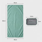 Microfibre towel size comparison 40x80 cm with compact carry case dimensions