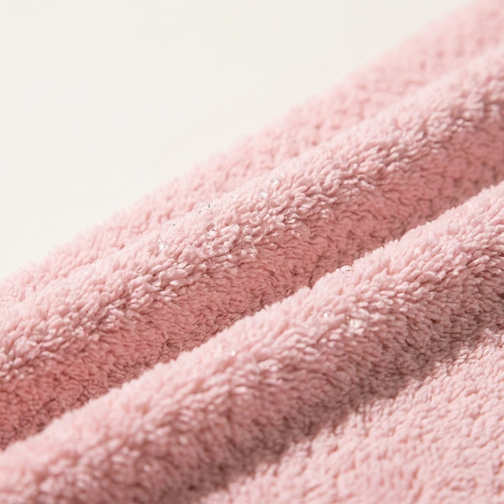 Close up of waffle texture microfibre hair towel showing soft absorbent fabric