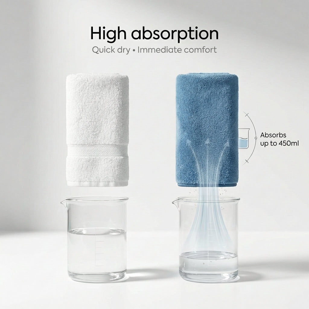 Microfibre towel absorption test showing fast water absorption compared to cotton