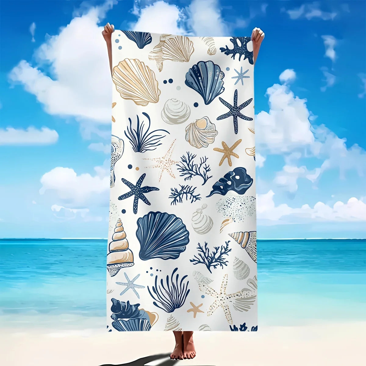 Beach Towel with Shell and starfish Print