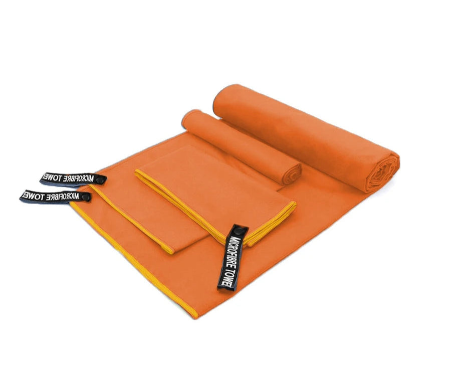 Vibrant Orange Microfibre Quick‑Dry Towel Set – 3‑Piece with Carry Bag