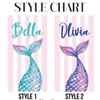 mermaid towel style options personalised name design chart