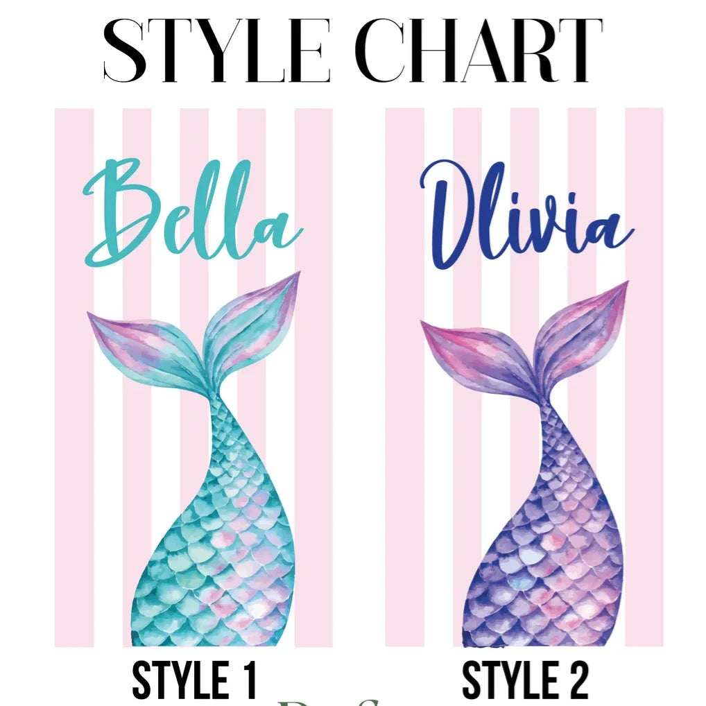 mermaid towel style options personalised name design chart