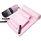 Pink microfibre towel set with pouch, soft quick dry travel towel set