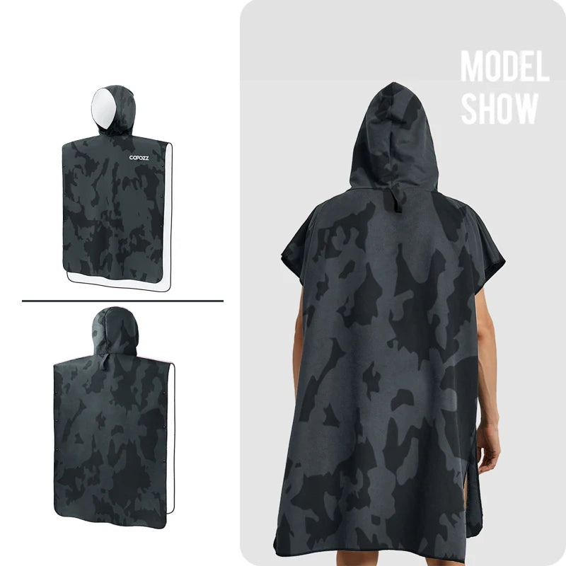 camouflage grey adult microfibre surf poncho hooded towel