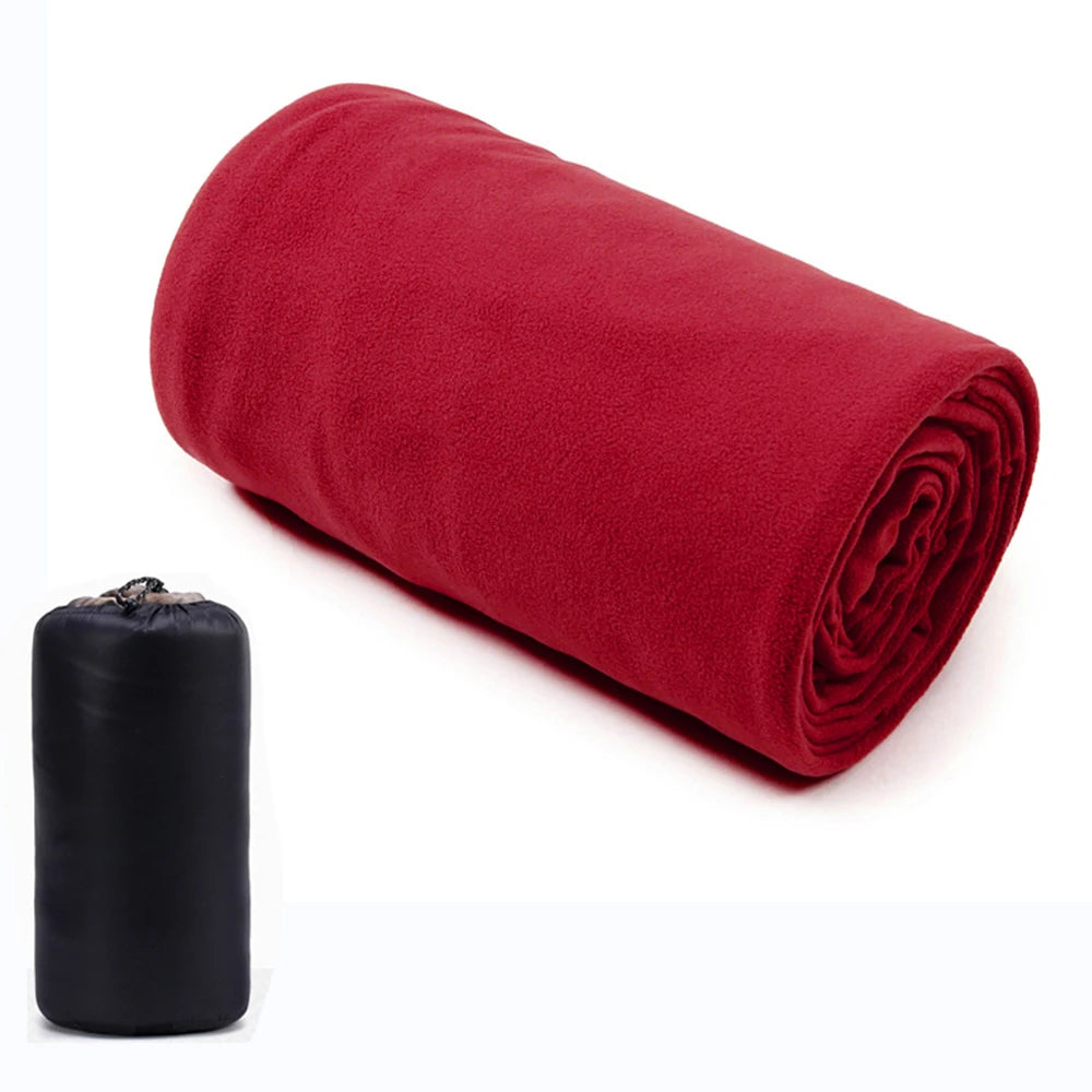 red microfiber sleeping bag liner with travel pouch