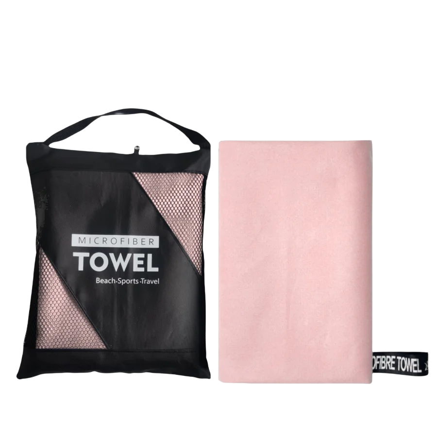 Light pink oversized microfibre towel with travel bag, soft quick dry beach towel