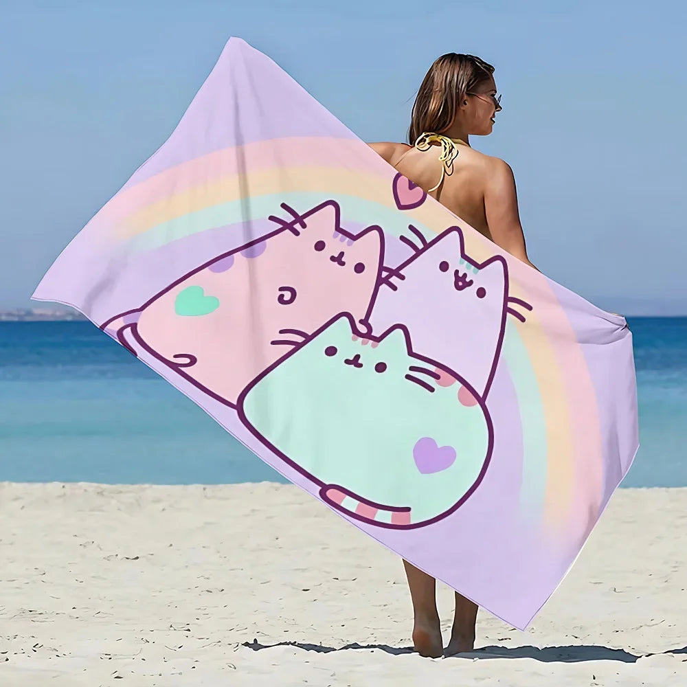 Cute Cats Microfibre Beach Towel - Pink Logo