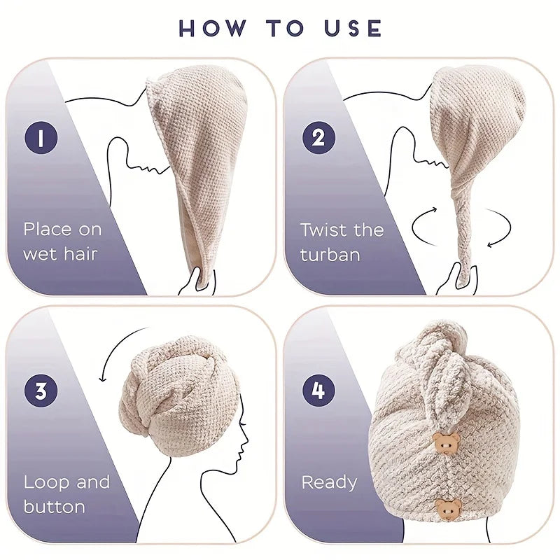 How to use microfibre hair towel turban step by step guide with button closure and twist method