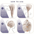 How to use microfibre hair towel turban step by step guide with button closure and twist method