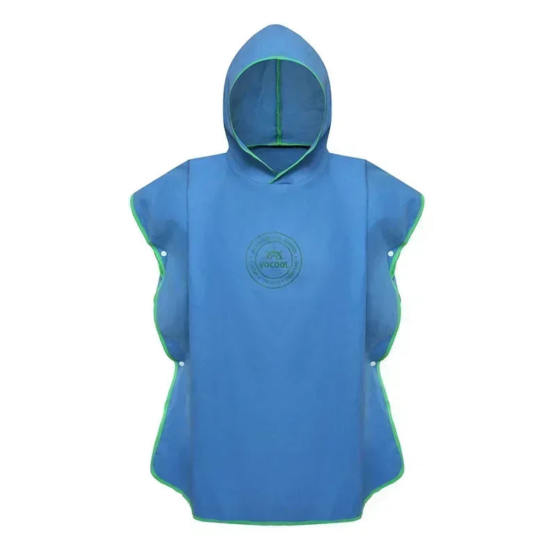 blue kids microfibre swim poncho hooded towel
