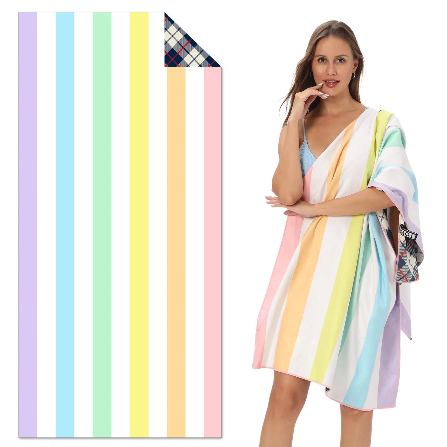 Pastel striped microfibre beach towel oversized, soft quick dry towel