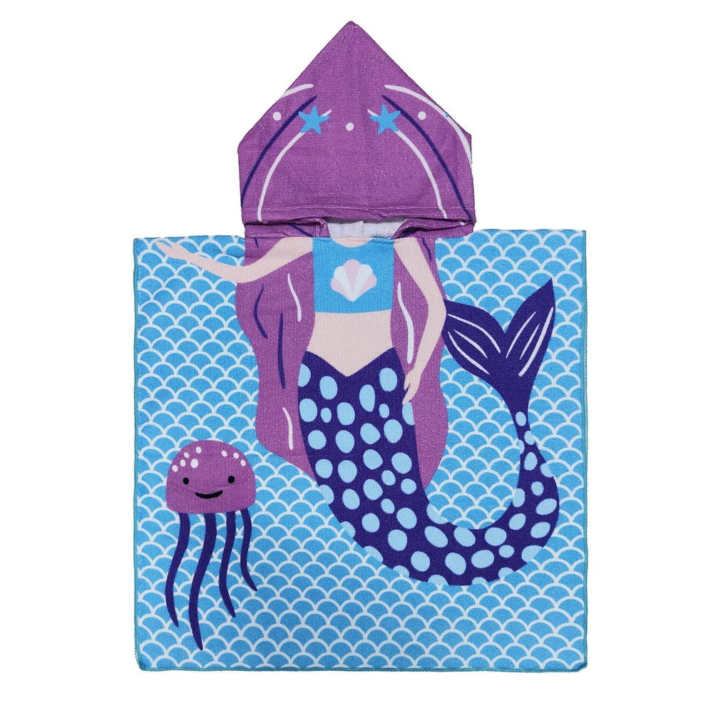 kids hooded towel purple mermaid cartoon towel soft kids towel