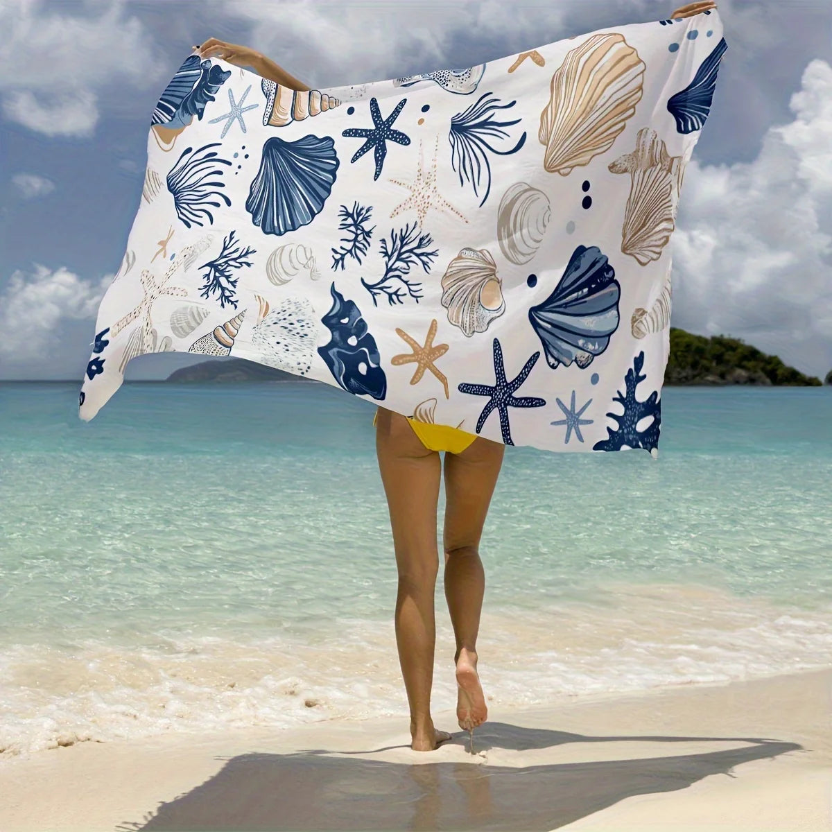 Beach Towel with Shell and starfish Print