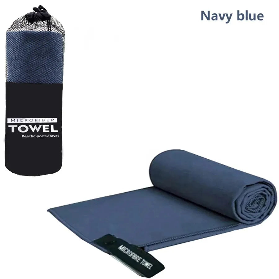 Navy blue microfibre towel large with pouch, quick dry lightweight beach towel