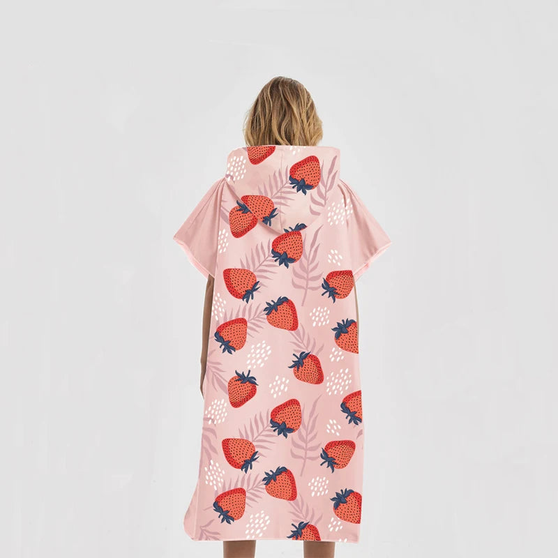strawberry print adult microfibre surf poncho changing robe